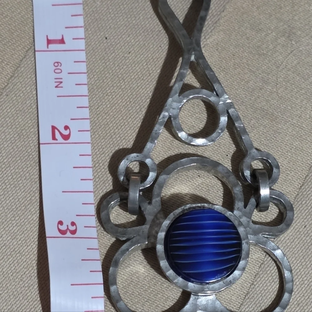 DESIGNER BENT LARSON DENMARK SILVER BLUE STONE PENDANT SIGNED 37.04 Grams